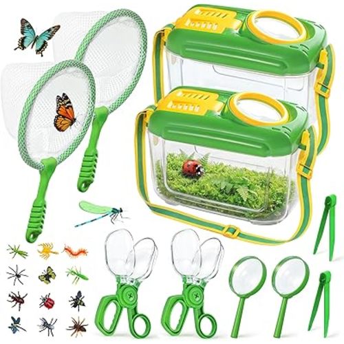 Bug Catcher for Kids, 22 PCS Bug Catching Kit with Bug Collector Toy Bugs Butterfly Net Magnifying Glass Insect Catcher Tweezers, Outdoor Explorer Kit for Kids Age 3 4 5 6 7 8