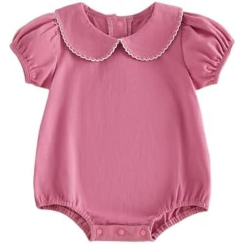 Merqwadd Baby Boy Girl Bubble Romper Infant Short Sleeve Collar Romper Oversize T-shirt Cotton Bodysuit Top