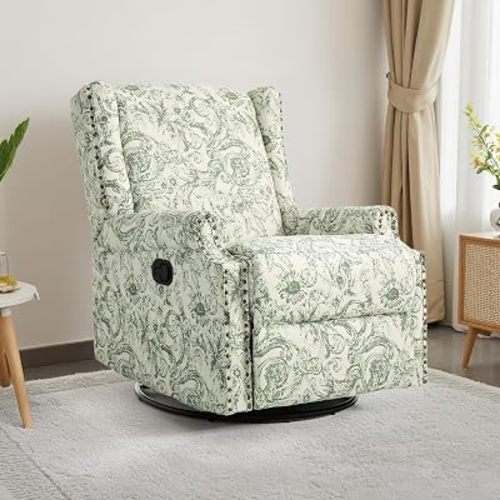 Wingback Swivel Rocker Recliner Chair,Glider Rocking Chair,Rococo Green