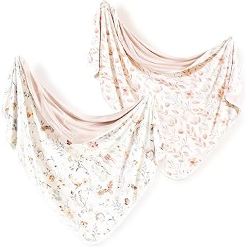 GRSSDER Baby Swaddle Blankets 2 Pack, Super Soft Jersey Knit Baby Quilt Blankets for Baby Girls, Double Layer Receiving Blankets 34 x 44 Inches Extra Large for Swaddling, Pink Flowers Season
