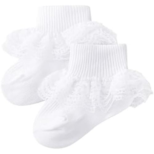 Methee Baby Girls Ruffle Socks, Infant Girls Double Lace Frilly Socks Newborn Spring and Autumn Thin Dress Turn Cuff Sock