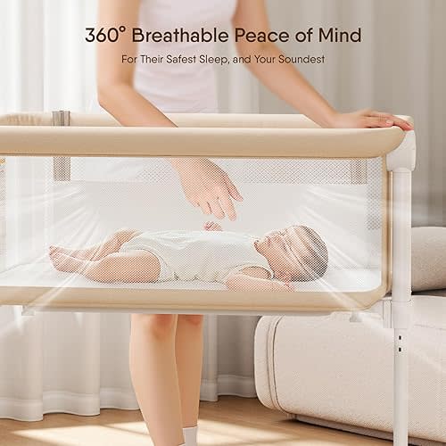 Taylengrow Baby Bassinet Bedside Sleeper - All-Mesh Design, Portable Bedside Bassinet for Baby with Washable Mattress, 5 Adjustable Heights（Beige）
