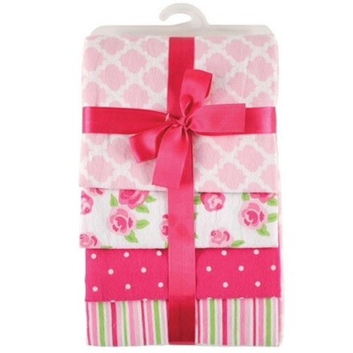 Hudson Baby Infant Girl Cotton Poly Flannel Receiving Blankets, Pink Rose, One Size