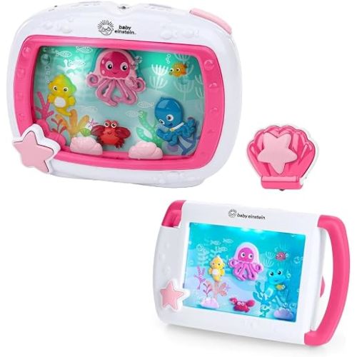 Baby Einstein 2-in-1 Sea Dreams Soother On-the-Go Gift Set, Musical Crib Toy Sound Machine and Portable Aquarium Toy, Ages Newborn and Up, Pink