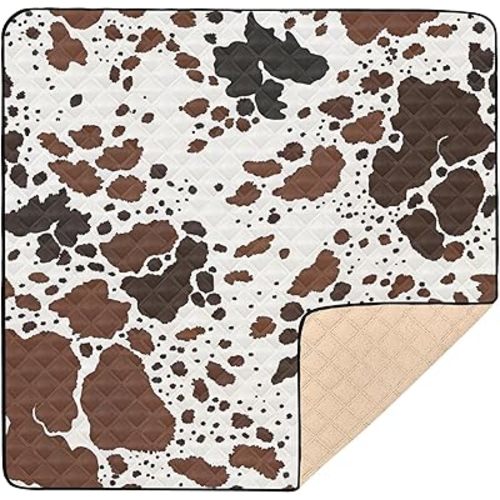Cow Skin Print Baby Play Mat 50x50 Inch One-Piece Soft Crawling Mat Waterproof Playmat with Non-Slip Bottom for Babies, Toddlers, and Infants