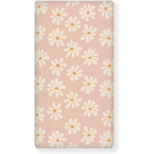 Daisy Baby Crib Sheets for Boys Girls Floral Pink Breathable Soft Mini Fitted Crib Sheet for Standard Toddler Mattress 52x28x8 in