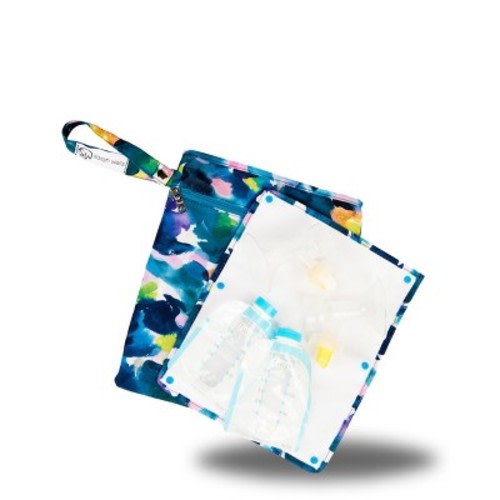 Sarah Wells Pumparoo Wet/Dry Bag – Compact Pump Parts Organizer with Waterproof Compartment & Staging Mat – Machine Washable Aquarelle