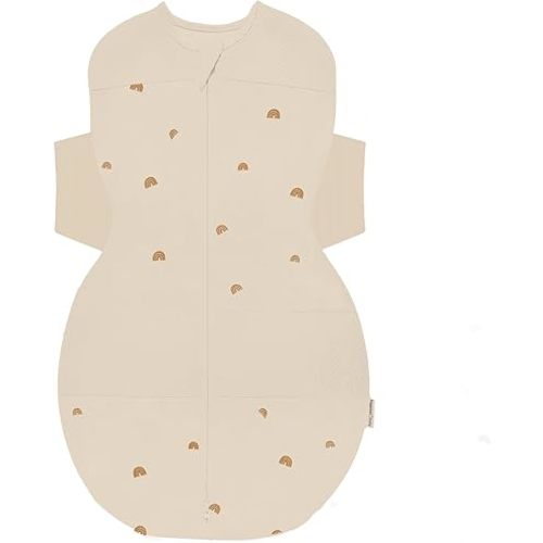 Happiest Baby SNOO Sleep Sack - 100% Organic Cotton Baby Swaddle Blanket - Doctor Designed Promotes Healthy Hip Development (Tan Rainbows, Small)