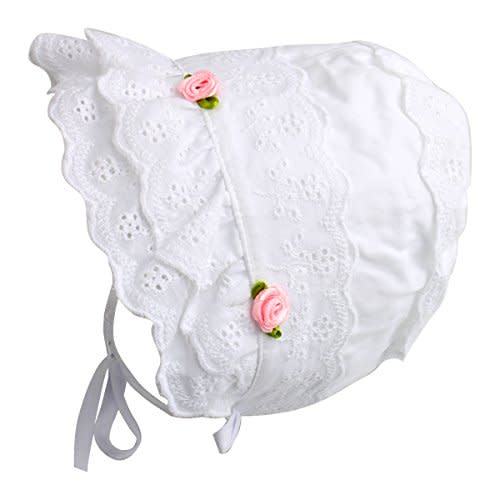 Slowera Cap Baby Girls 100% Cotton Double Brimmed Eyelet Lace Bonnet with Flowers