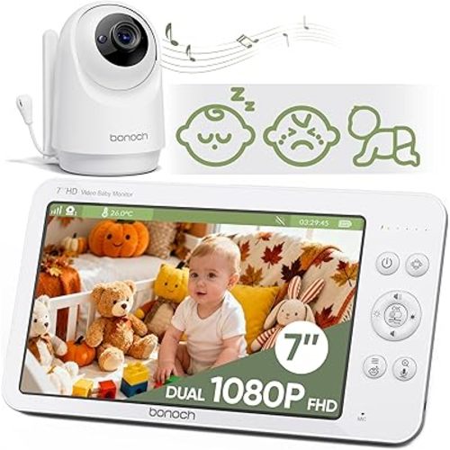 bonoch 2026 Upgraded 7" 1080P Baby Monitor No WiFi (V2.0), Sleep/Crying/Motion Detection, MegaView Video Monitor with Camera and Audio, 6000mAh Battery, VOX Mode, Night Vision, Hack Proof, White Noise
