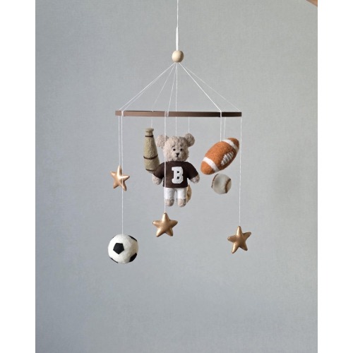 Vintage Sports nursery mobile, Teddy Bear mobile, Soccer bear mobile, sports nursery decor, Baby boy shower Gift idea, new mom gift.