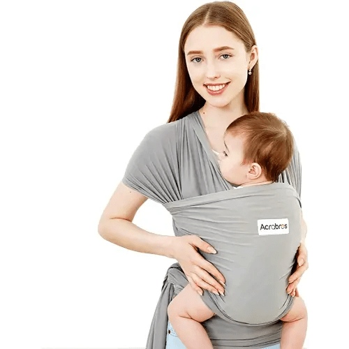 Acrabros Baby Wrap Carrier,Hands Free Baby Carrier Sling,Lightweight,Breathable,Softness,Perfect for Newborn Infants and Babies Shower Gift,Grey