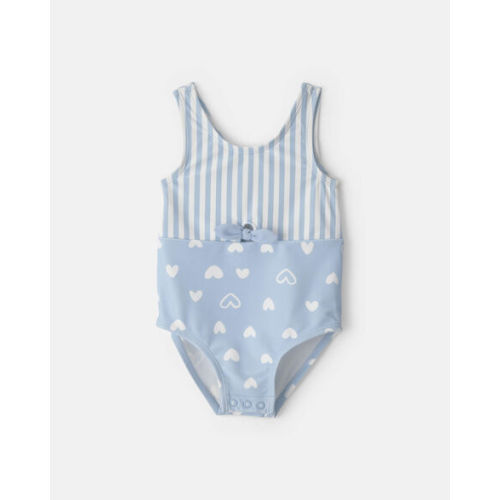 Baby Girl Heart Striped 1-Piece Swimsuit - Blue | Carter's