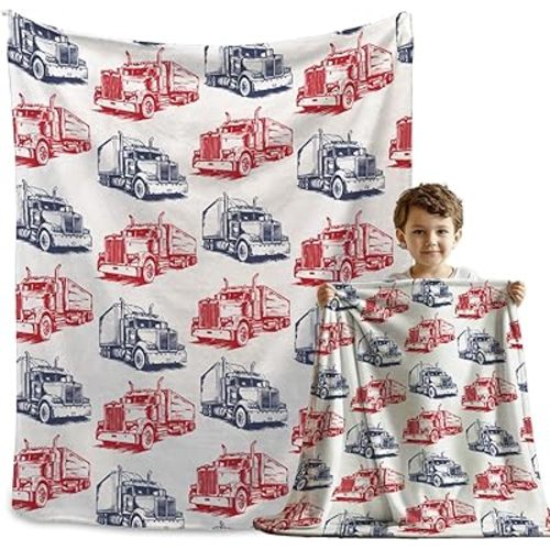 Semi Truck Blanket Gifts for Girls Boys , Construction Throw Blanket Gifts for Baby Trucker Decor Truck Plush Soft Lightweight Flannel Fleece Tractor Blankets Sheet for Nursery Toddler 40x30In
