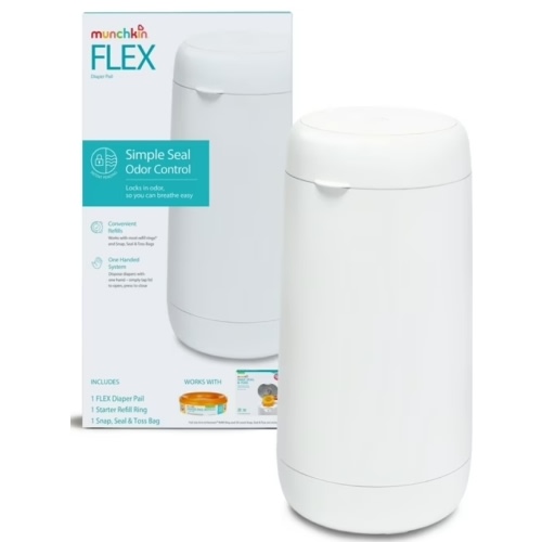 Munchkin® FLEX Cubo para Pañales, Control de Olores, Tamaño Compacto, Tapa con Grifo para Abrir, Blanco
