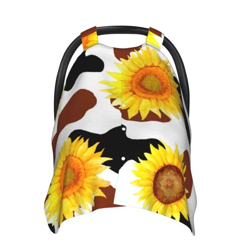 Lukts Sunflower Cow Car Seat Covers For Babies,Baby Car Seat Canopy Carrier Cover, Breathable Nursing Cover For Breastfeeding,Multi-Use Infant Carseat Stroller Cover