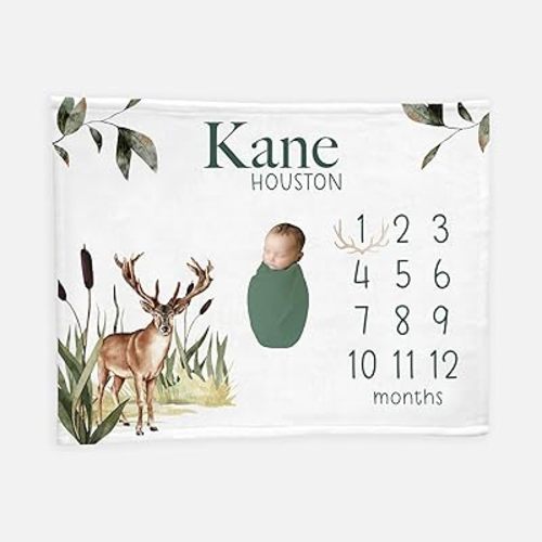 Buck Milestone Blanket, Boy Milestone Blanket, Month Baby Blankets, Bucks Hunting Baby Blankets, Deer Antlers Nursery, Buck, Personalized Shower Gift Woodland Nursery Decor