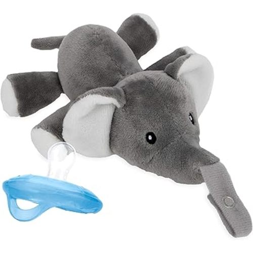 Nuby Calming Natural Flex Snuggleez Pacifier with Plush Combo Set for Cuddling, Elephant