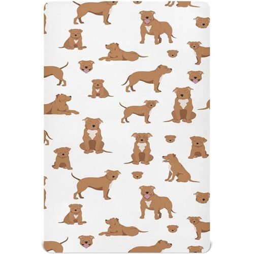 Crib Sheets for Boys Girl Staffordshire Breathable Mini Crib Mattress Sheets Fitted, Bull Terrier Toddler Fitted Playard Sheet Fits Most Standard Baby mattresses 52 * 28 * 9In