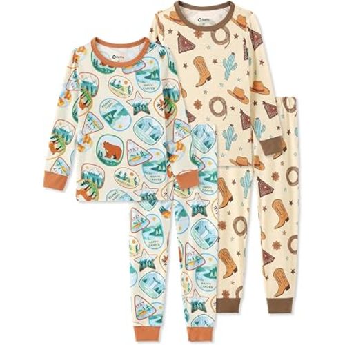 PATPAT Bamboo Viscose Toddler Pajama Sets, 4-piece PJs for Baby Girls Boys