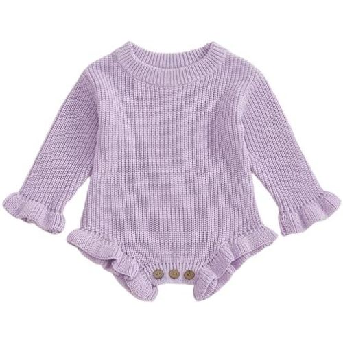 Mubineo Baby Girl Fall Winter Clothes Basic Plain Cute Sweater Romper Outfit Pullover Ruffle Long Sleeve Newborn Outfits