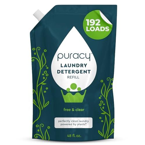 Puracy Laundry Detergent Refill - Enzyme-Powered Liquid Detergent Concentrate, Natural Laundry Detergent Seen on TikTok, Non-Toxic (Free & Clear, 48 fl oz, 192 Loads)