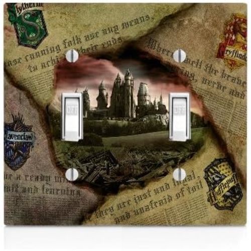 Trendy Accessories Newspaper Image Hogwarts House Double Light Switch Plate
