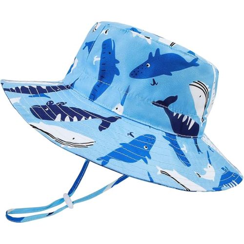 Baby Sun Hat UPF 50+ Wide Brim-Adjustable Baby Boy Bucket Hats Cute Toddler Beach Hats Summer Outdoor Play for Boys Girls