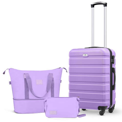Gowill 3 Piece Luggage Sets,20 inch Hardside Lightweight ABS Carry-On Suitcase With Expandable Duffle Bag (Purple)
