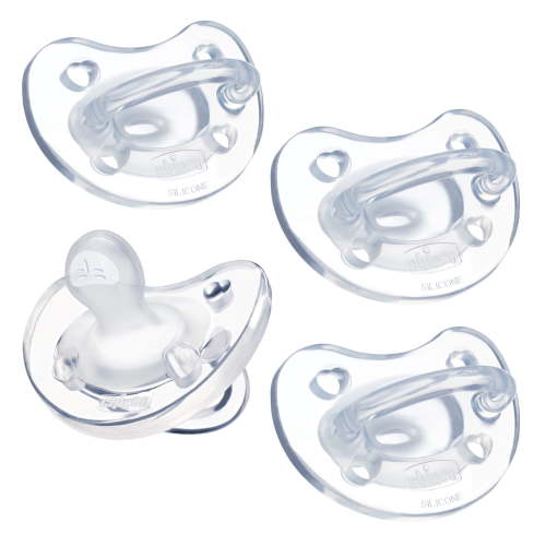 Chicco PhysioForma Orthodontic One-Piece Silicone Pacifier, 4-Pack, 0-6m - Clear, New