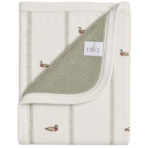 Oilo Baby Blanket, Luxury Soft Plush Chenille Backing & Organic Cotton Jersey Print, Double Layered, 30" x 40", Rolled Jersey Edge Trim, Machine Washable, Perfect for Infant or Toddlers, Mallard