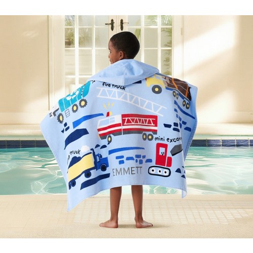 Busy Trucks Kid Beach Hooded Towel UPF 50+