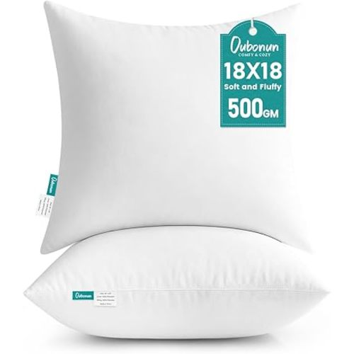 Oubonun 18 x 18 Throw Pillow Inserts - Soft, Plush & Decorative Down Alternative Pillows for Couch Sofa Bed, Machine Washable - White, Pack of 2