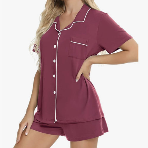 SWOMOG Womens Button Down Pajamas Set Short Sleeve Sleepwear Bride Soft Pj Lounge Sets XS-3XL