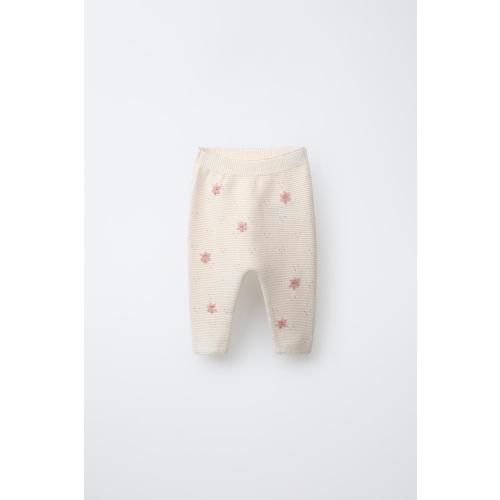 EMBROIDERED FLORAL KNIT PANTS - Mid-ecru | ZARA United States