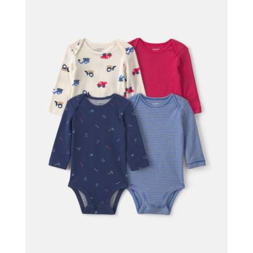 Baby Boy 4-Pack Construction Long-Sleeve Multipack Bodysuits | Carter's, 6M