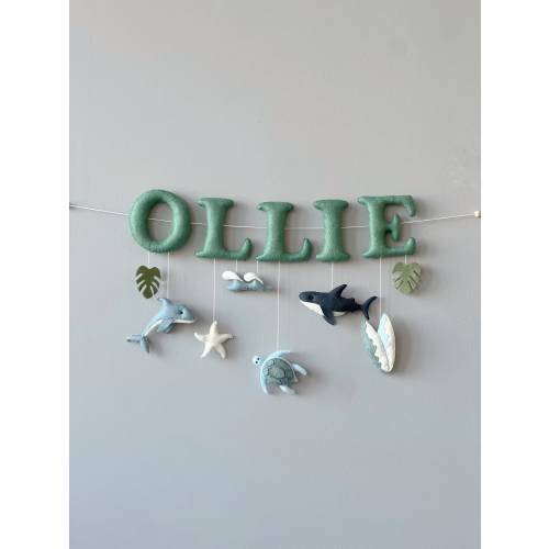 Custom Name Felt Banner: Ocean Nursery Decor, Personalized Baby Name Sign