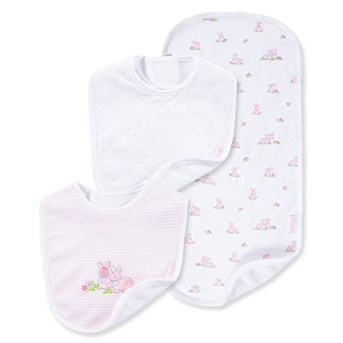 Little Me Clothes for Baby Boys’ and Girls’ 2 Bibs and 1 Burp Cloth Set, Soft Cotton Feeding Essentials with Velcro Closures