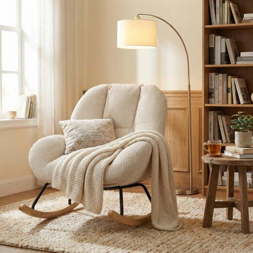 Homy Casa Corduroy Rocking Accent Chair with Solid Wood Base, Lounge Chair for Living Room, Bedroom, Reading Corner