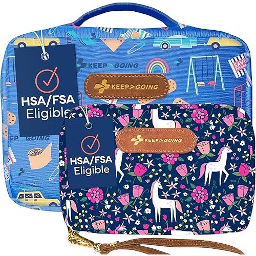 Keep Going Travel First Aid Kit Bundle of 2 Kits, First Aid Kit for Car, Home, Dorm, & Boat with Latex-Free Bandages – Travel Kit Bundle for Families