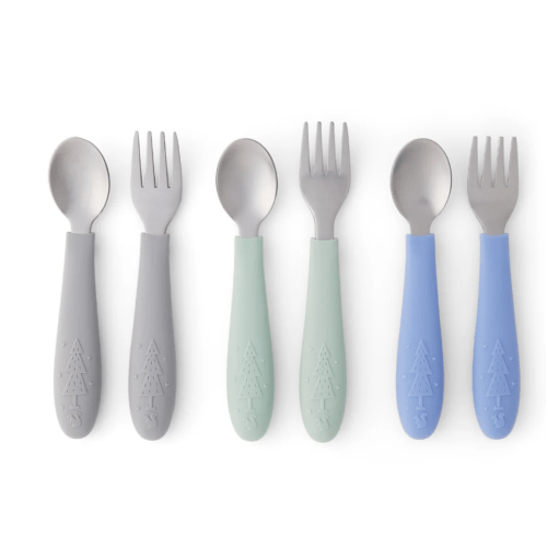 Babies/Toddler Stainless Steel Spoons + Forks with Silicone Handle