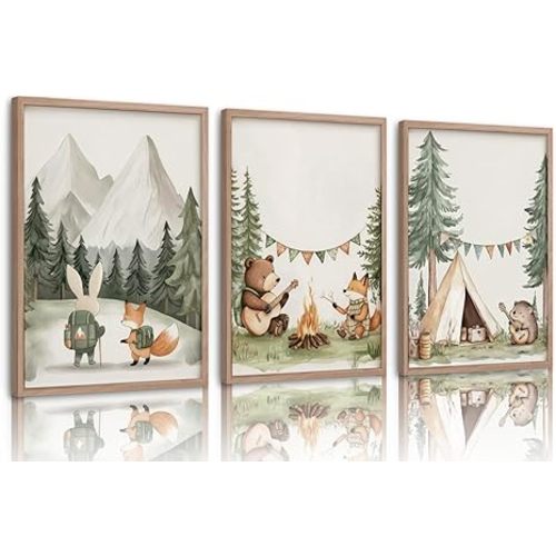 Woodland Animal Nursery Wall Art Fox Bear Hare Hedgehog Paintings Pictures