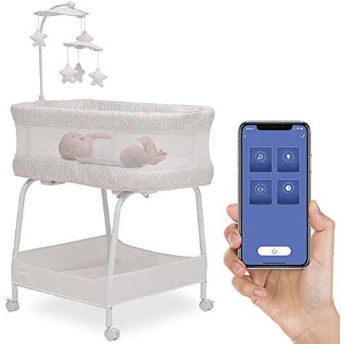 Delta Children SmartSleep Auto Glide Bassinet with Bluetooth, Alloy