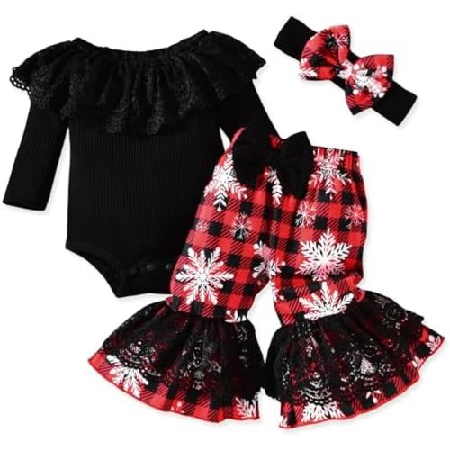 HINTINA Newborn Baby Girl Short Sleeve Bodysuit Flared Pants Ribbed Outfits