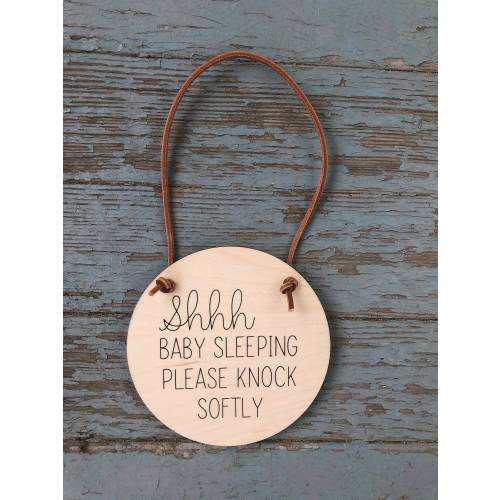 Baby Sleeping Wood Door Sign: Please Knock Softly