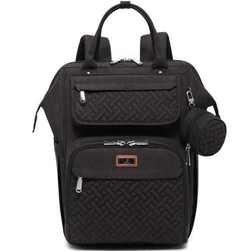 BabbleRoo Widetop Waterproof Diaper Backpack with Insulated Bottle Pockets, Polyester- Black
