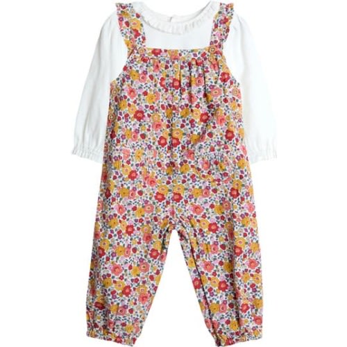 T-Shirt & Floral Corduroy Overalls Set, 6-12M