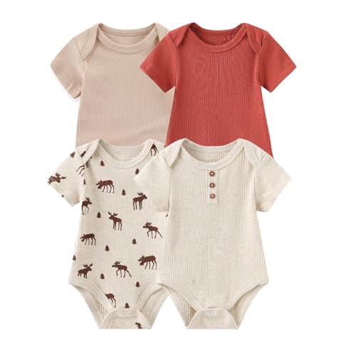 falianni 4-Pack Short Sleeve Baby Boy Girl Rompers Cartoon New born Unisex 0-12M Infant Clothes