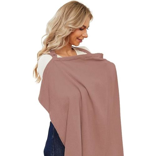 PPOGOO Muslin Nursing Cover for Baby Breastfeeding, Breathable Privacy Nursing Covers for Mom 100% Cotton Breastfeeding Cover with Rigid Hoop for Mother Nursing Apron (Red)