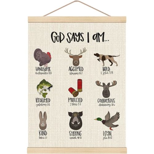 HKTZM Christian Bible Verse God Says I am Wooden Poster Hangers 12.5x17 Inch,Inspirational Scripture Poster Hanger Frame,Cute Animal Gifts for Kids Girls Boys,Christian Gifts for Women Teen Girls